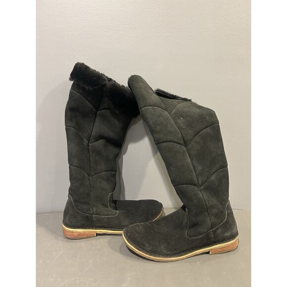 UGG Samantha Tall Knee Boots Black Suede Leather Shearling Womens 8 1008706 Pull - Picture 1 of 5